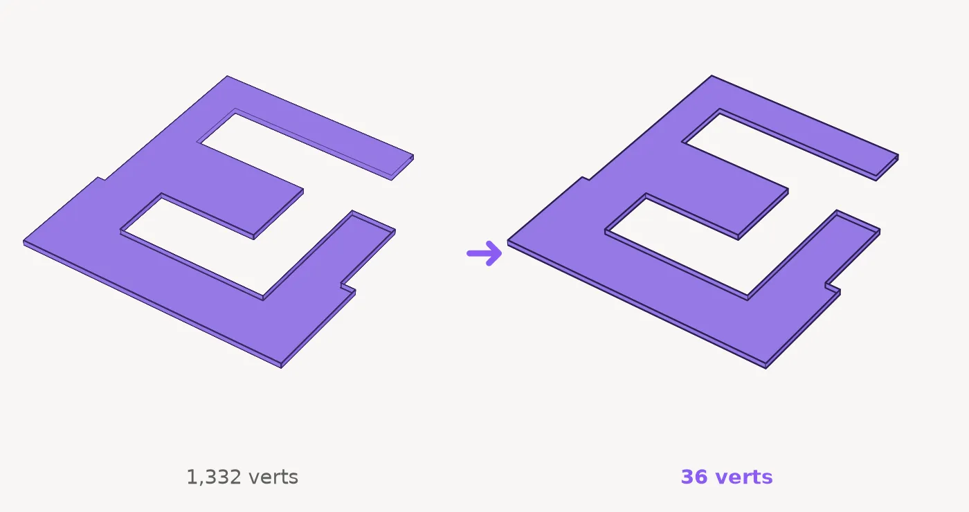 Cantos vivos reconstruídos em um balcão importado de CAD